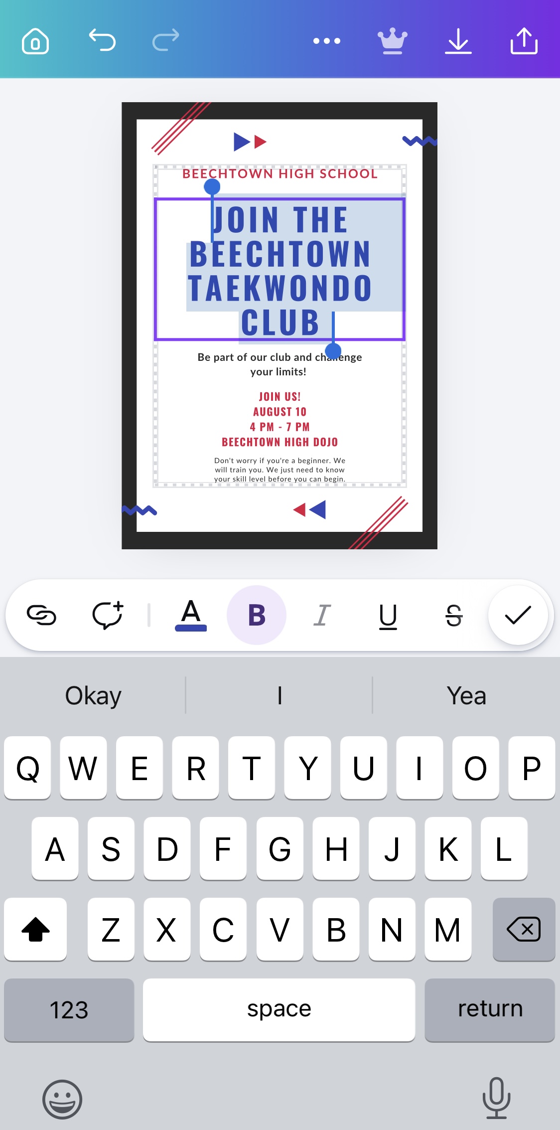 Editing text in a Canva template